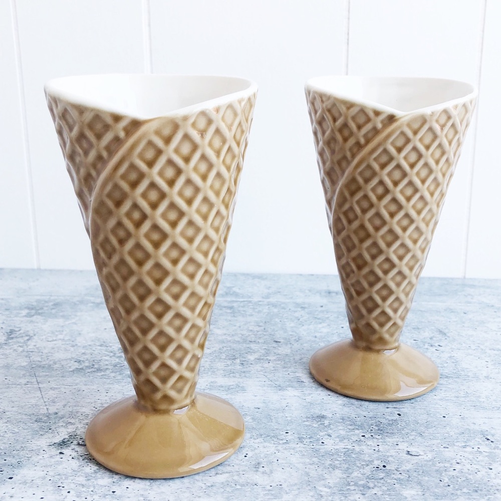 Waffle Cone Ice Cream Glasses Cups Set of 2